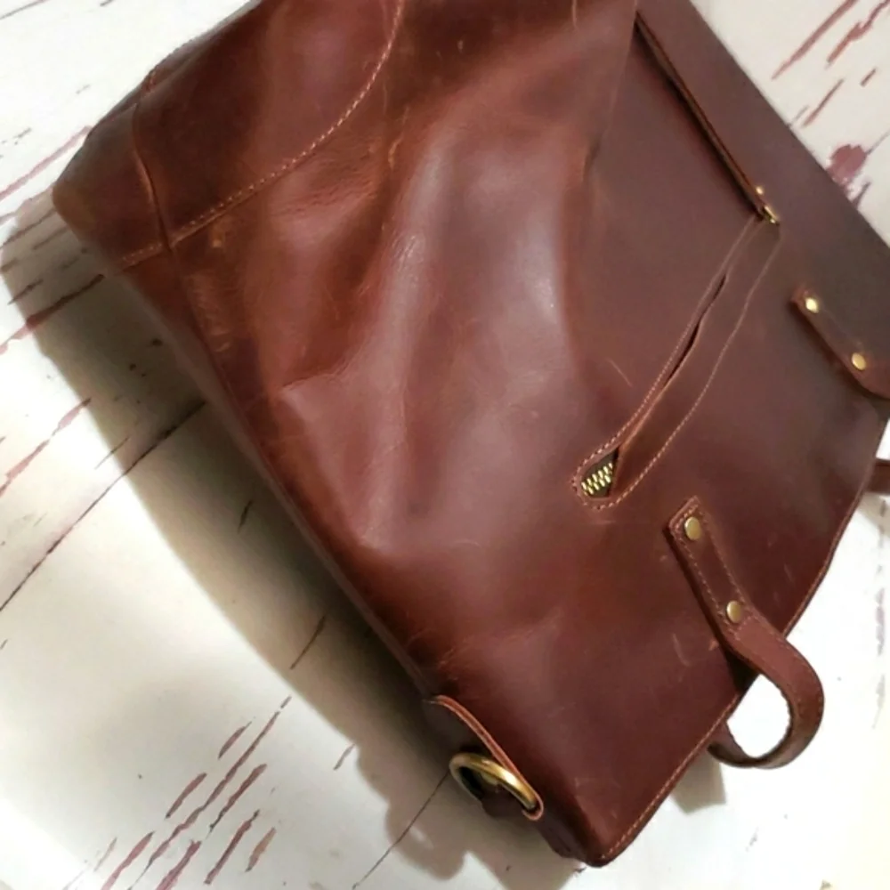 Distress brown leather laptop office work  school messenger bag